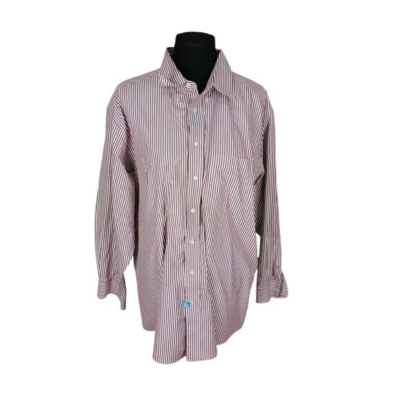ROUNDTREE & YORKE Gold Label Mens Red & White Pinstripe Cotton Button Down 17½‎ - Picture 1 of 5